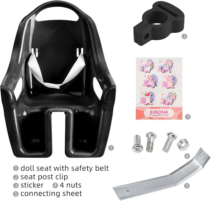 EIRONA Doll Bike Seat for Girls, Bicycle Chair for 12-20 Inch Bikes, American Girl Children's Accessories, Black - Image 2